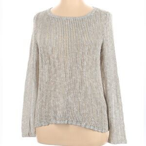Eileen Fisher Silk Blend Silver Cream Long Sleeve Open Knit Sweater Large